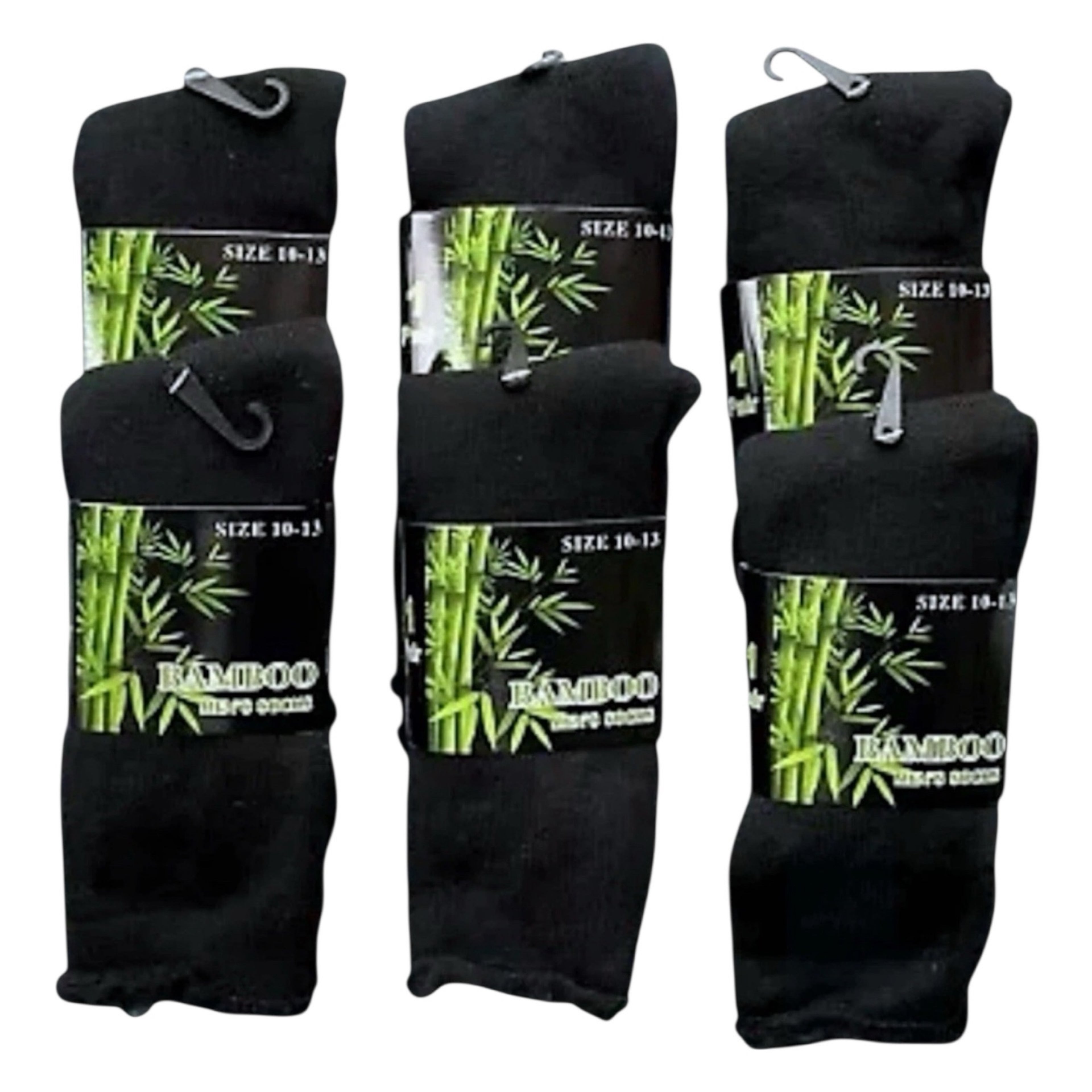 Men’s Bamboo Work Socks Size 10–13 — Thermal Cushioned Crew, Black (3–12 Pairs)
