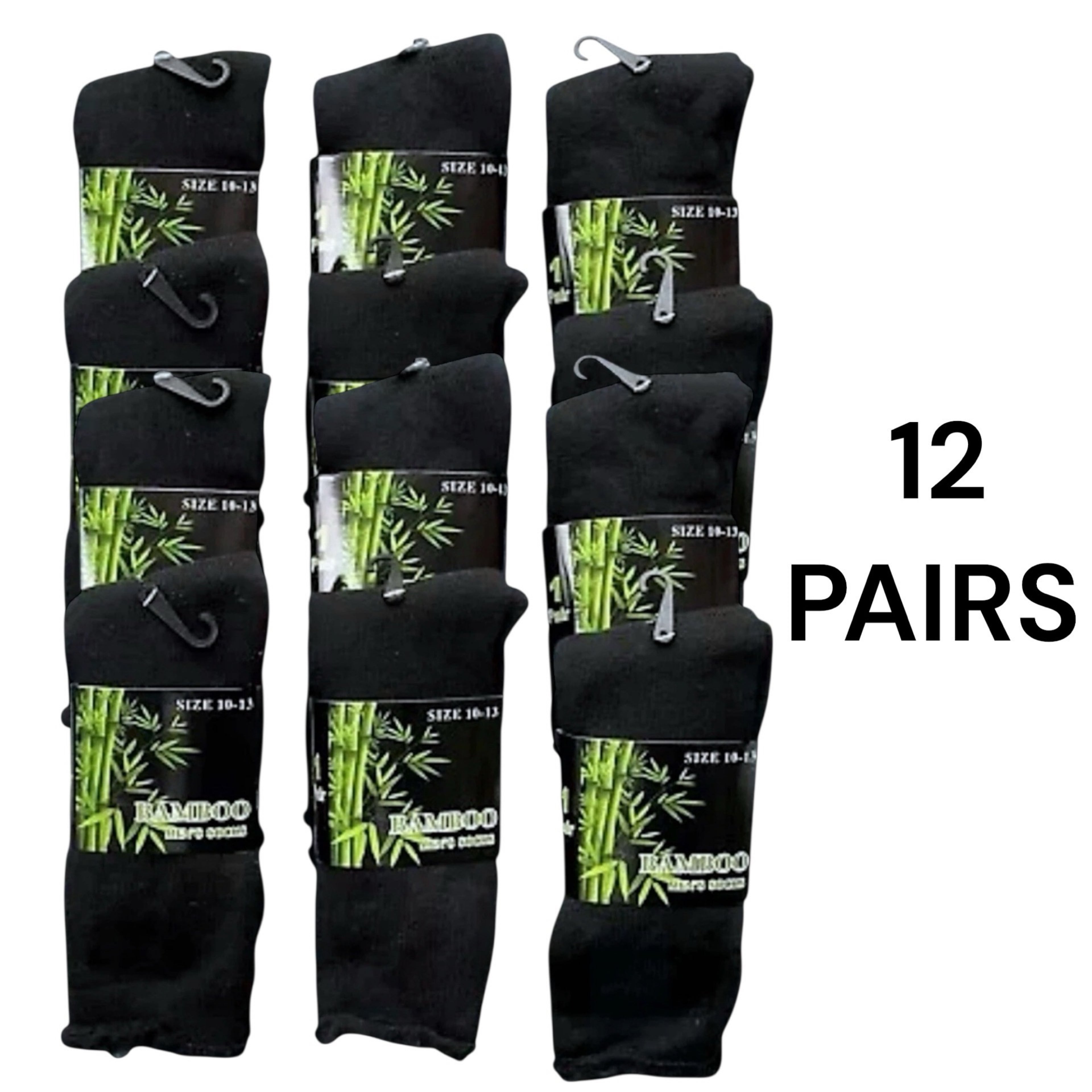 Men’s Bamboo Work Socks Size 10–13 — Thermal Cushioned Crew, Black (3–12 Pairs)