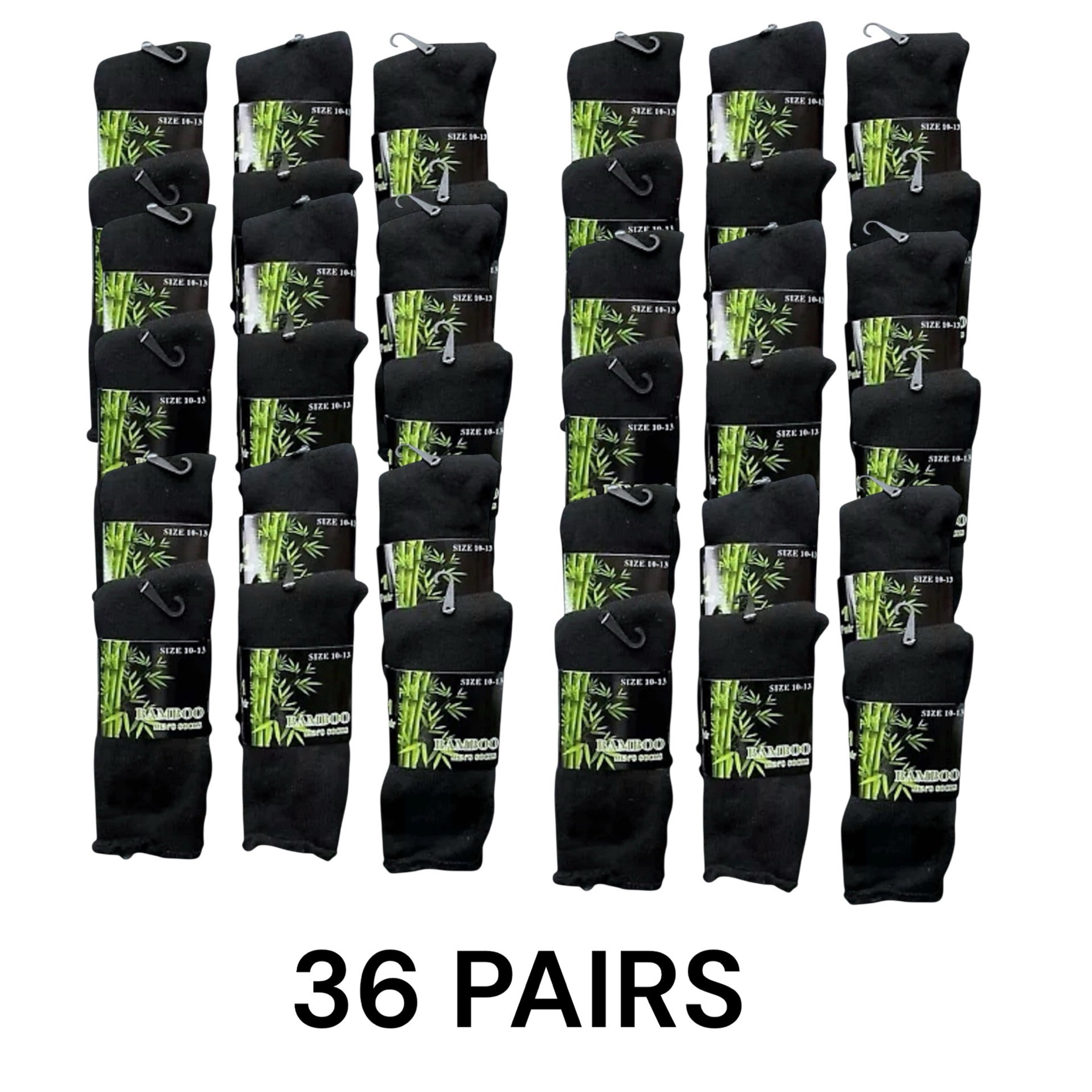 Men’s Bamboo Work Socks Size 10–13 — Thermal Cushioned Crew, Black (3–12 Pairs)